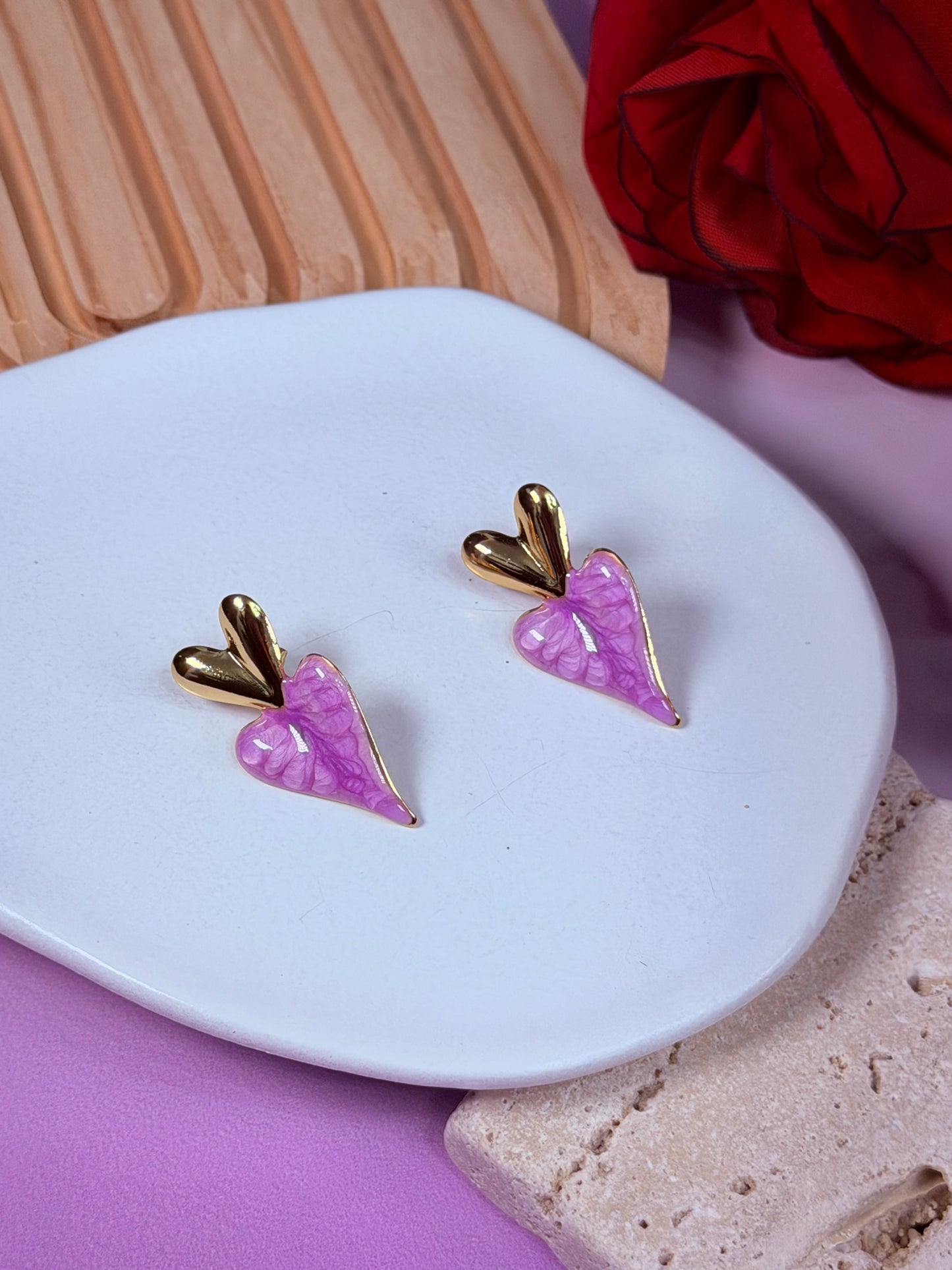 Aretes Lilac Marble Heart