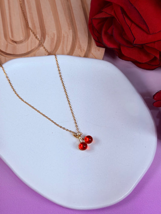 Collar Cerezas Brillo Rojo