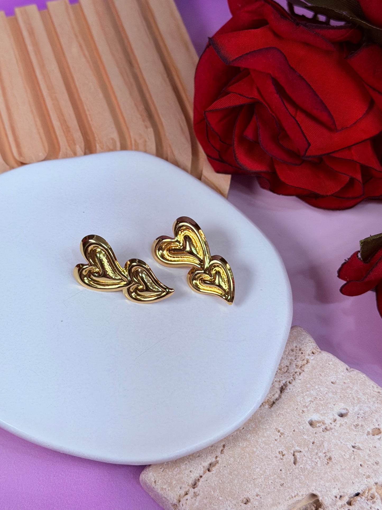 Aretes Doble Corazón Brillante