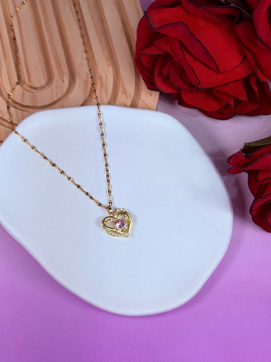 Collar Corazón Brillo Rosa