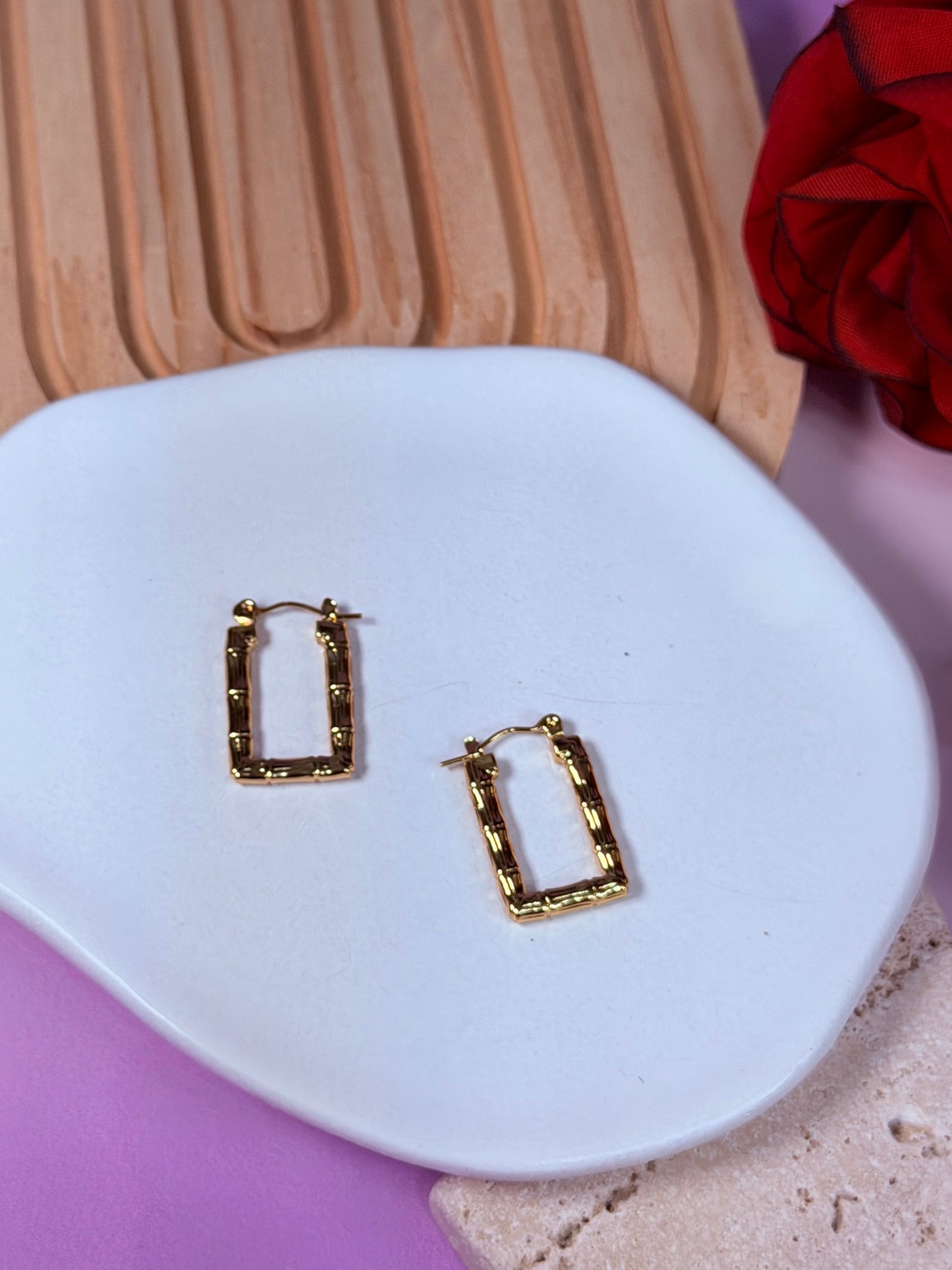 Aretes Bamboo Square Huggies