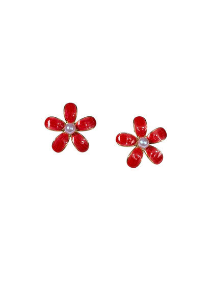Aretes Red Daisy Pearl