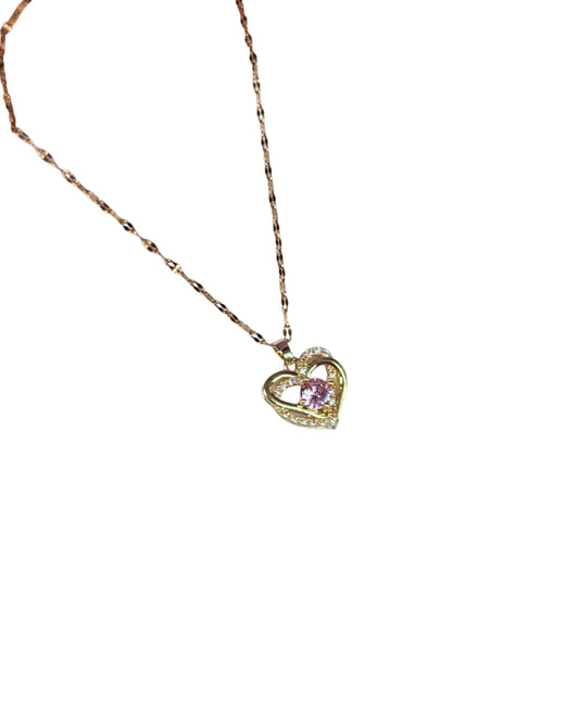 Collar Corazón Brillo Rosa